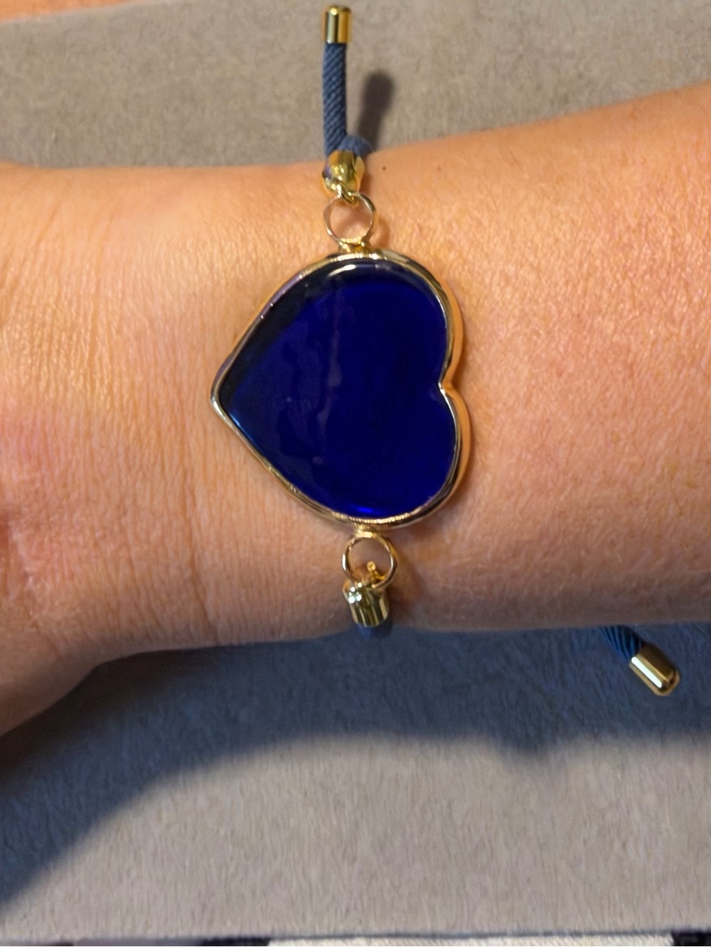 Gold-Plated Blue Heart Cord Bracelet - Women's Jewelry